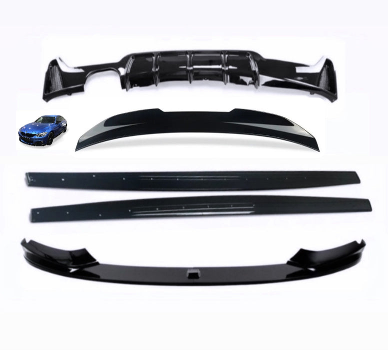 BMW F32 F33 F36 Kit 4 Series Gloss Black Spoiler Diffuser Splitter Side Extensions - Auto Kits