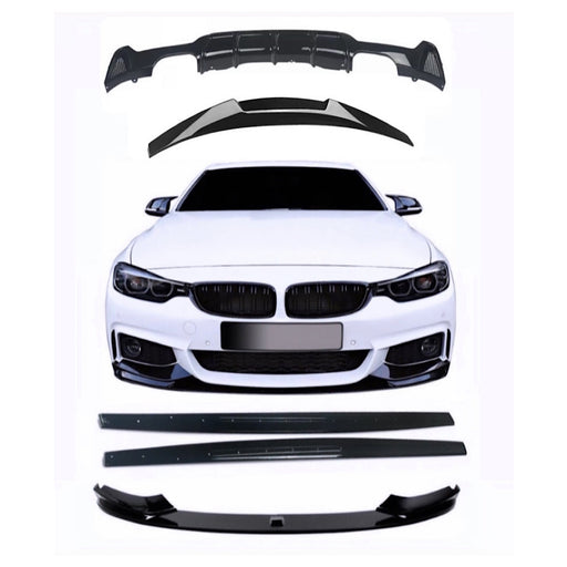 BMW F32 Kit 4 Series Coupe Gloss Black M4 Spoiler Diffuser Splitter Quad - Auto Kits